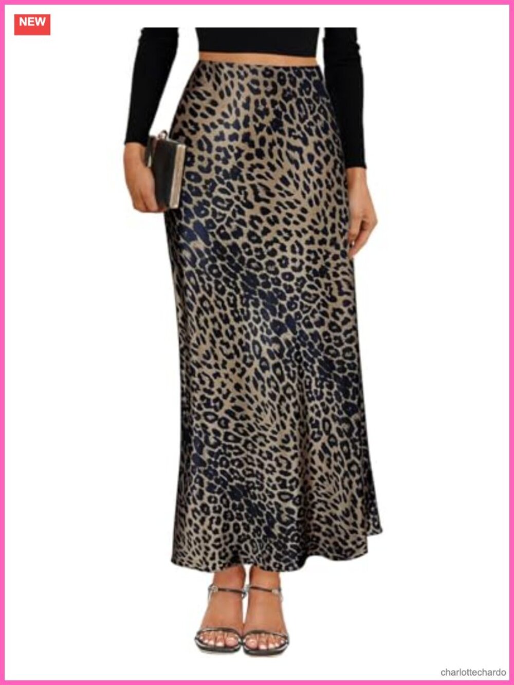 High Waisted Satin Maxi Skirt, Buttery Soft, Leopard Print,